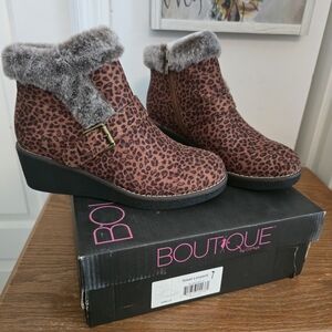 Boutique by Corkys Leopard Print Faux-Fur Ankle Boot - Brown